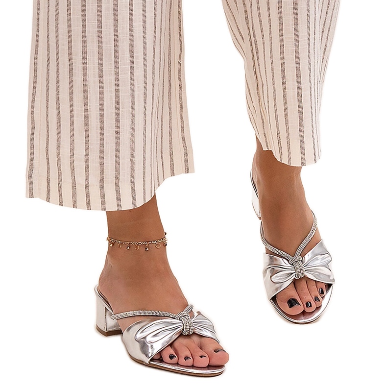 High heel mules decorated with Anbrani zircons silver High heel mules decorated with Anbrani zircons silver