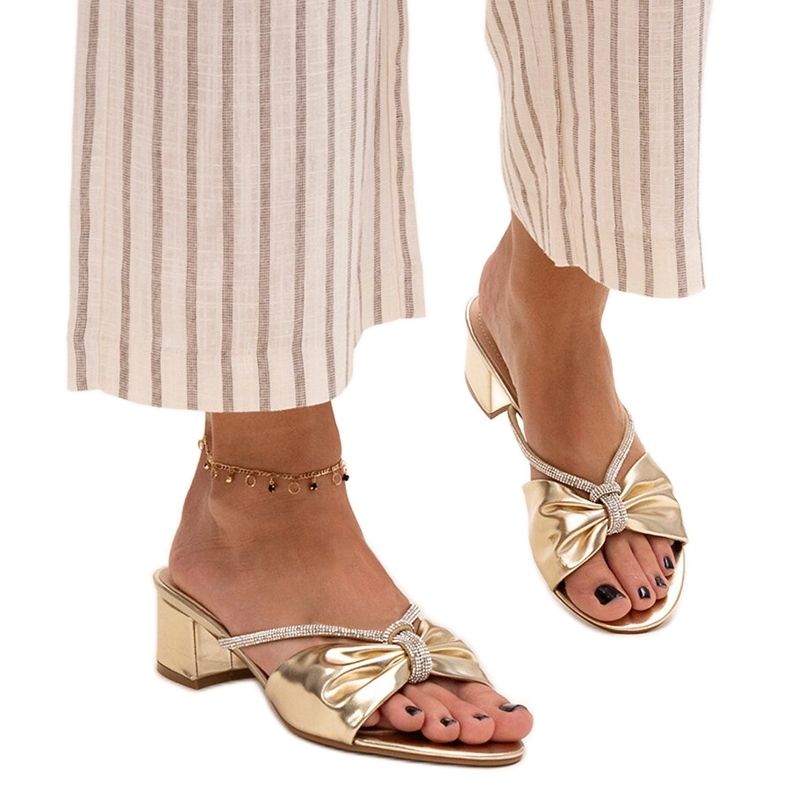 High heel mules decorated with Anbrani zircons golden