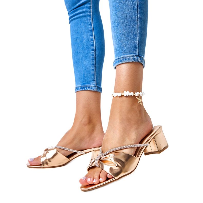 High heel mules decorated with Anbrani zircons golden High heel mules decorated with Anbrani zircons golden