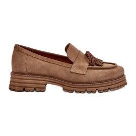 Zazoo 3469 Women's Suede Moccasins With Fringes, Beige