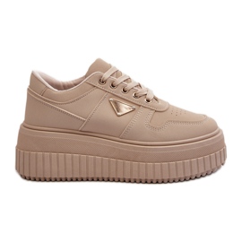 Beige Chrisstin Women's Sneakers Made of Eco Leather on a Massive Platform