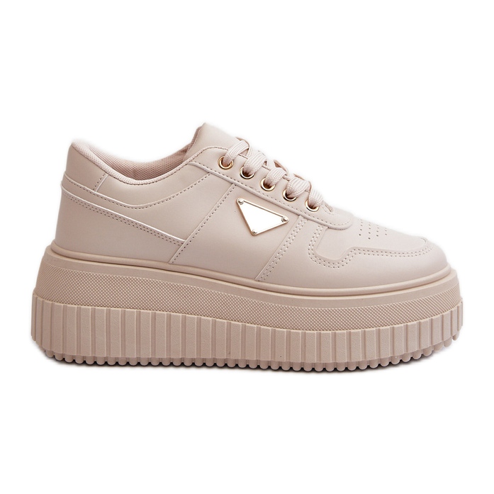 Women's Sneakers Made of Eco Leather on a Massive Platform, Light Beige by Christin
