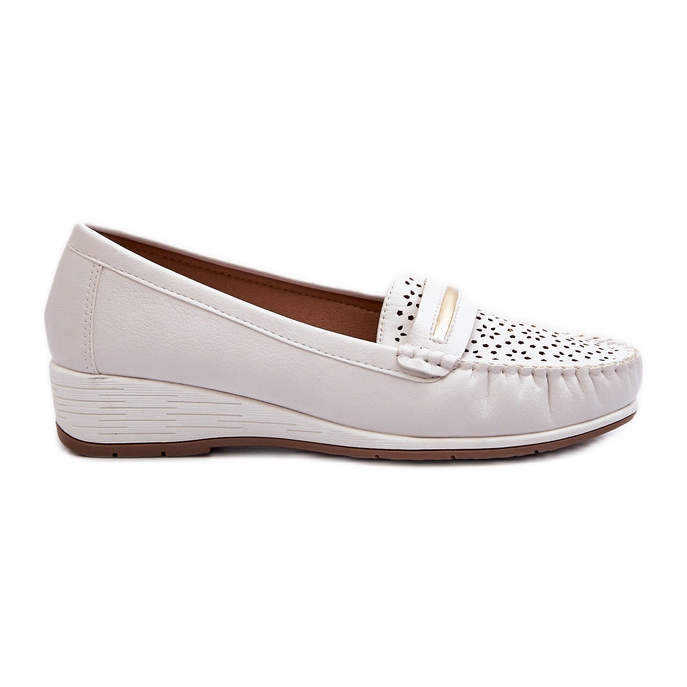 Women's Moccasins With an Openwork Pattern in Eco Leather, Dusty White Nassnema