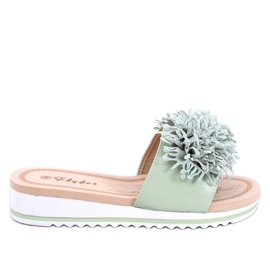 Ragnes Light Green floral wedge mules
