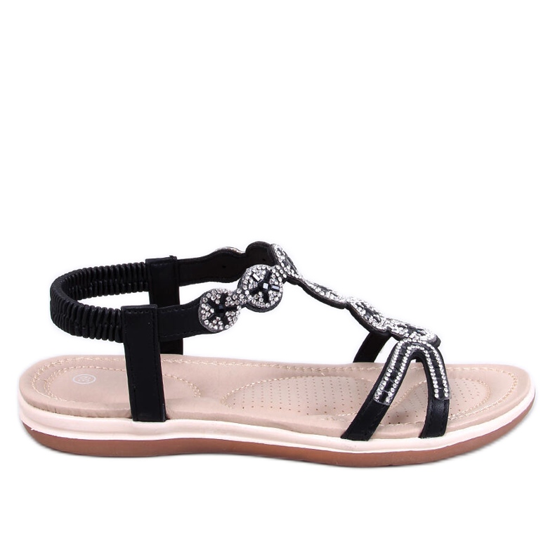Yvers Black sandals with decorative zircons