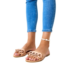 Brown flip flops with a matte chain from Aliyan beige Brown flip flops with a matte chain from Aliyan beige