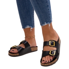 Black flip-flops with an Oline cork sole