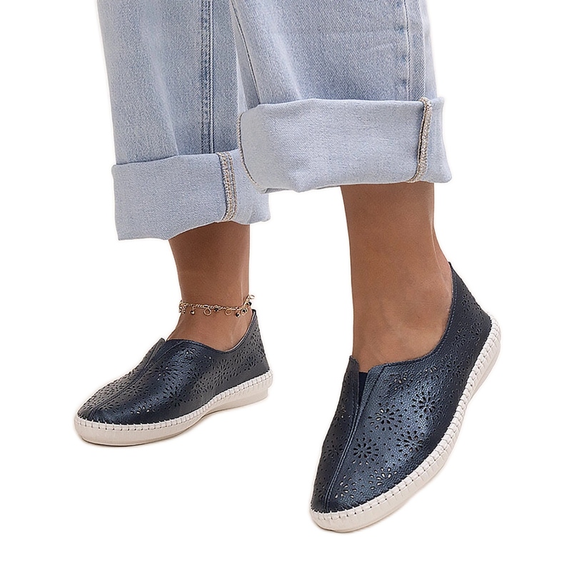 Navy blue leather openwork Bernice shoes