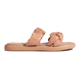 Stylish beige flat women's flip-flops