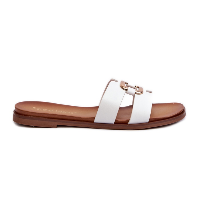 Women's Flat Flip-Flops Made of Eco Leather Sergio Leone SK077H White Women's Flat Flip-Flops Made of Eco Leather Sergio Leone SK077H White