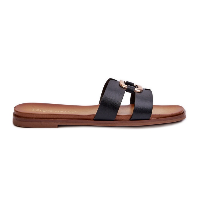 Women's Flat Flip-Flops Made of Eco Leather Sergio Leone SK077H Black Women's Flat Flip-Flops Made of Eco Leather Sergio Leone SK077H Black