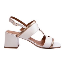 Leather Elegant Sandals on a Block Laura Messi 2768 White Leather Elegant Sandals on a Block Laura Messi 2768 White