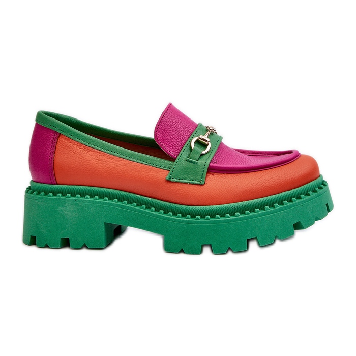 Zazoo 3476 Women's Leather Moccasins, Green multicolored