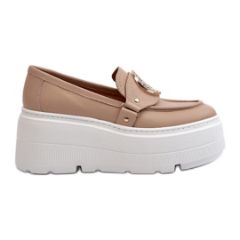 Zazoo 3458 Women's Leather Moccasins With Decoration, Beige