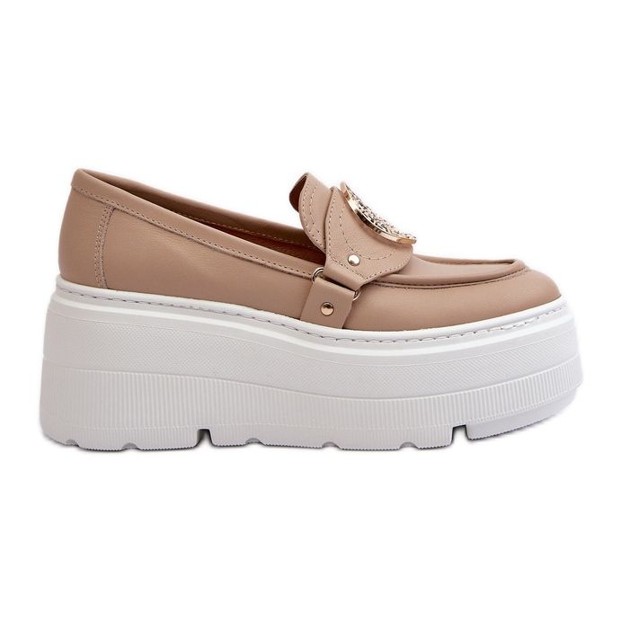 Zazoo 3458 Women's Leather Moccasins With Decoration, Beige