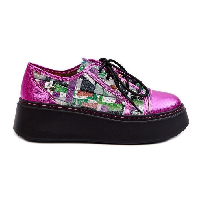 Women's Leather Sneakers On Platform Maciejka 06479-15 Fuchsia pink