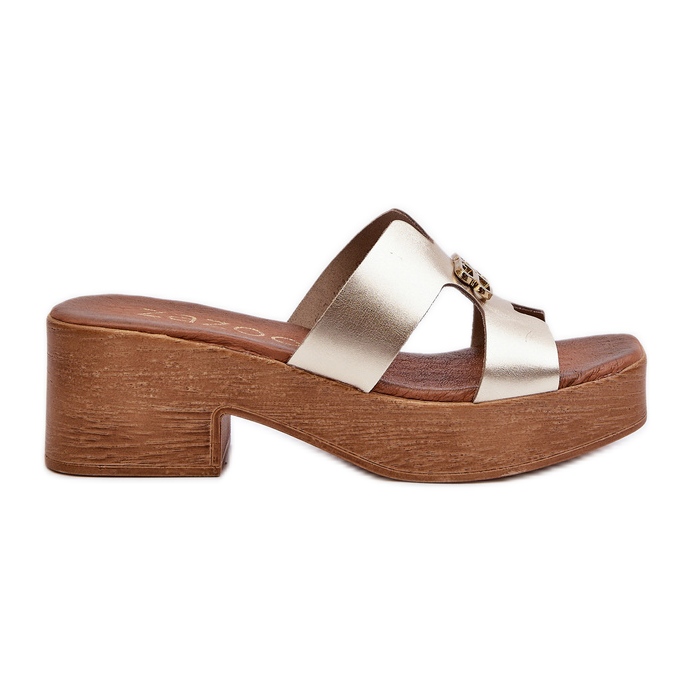 Zazoo 40412 Leather Elegant Women's Flip-Flops With Gold Decoration golden