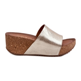 Zazoo 40289 Women's Leather Flip-Flops With a Cork Wedge, Gold golden