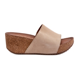 Zazoo 40311 Women's Suede Flip-Flops With a Cork Wedge, Beige