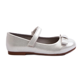 Shiny Children's Ballerina Shoes With Silver Fiorelle Velcro Bow