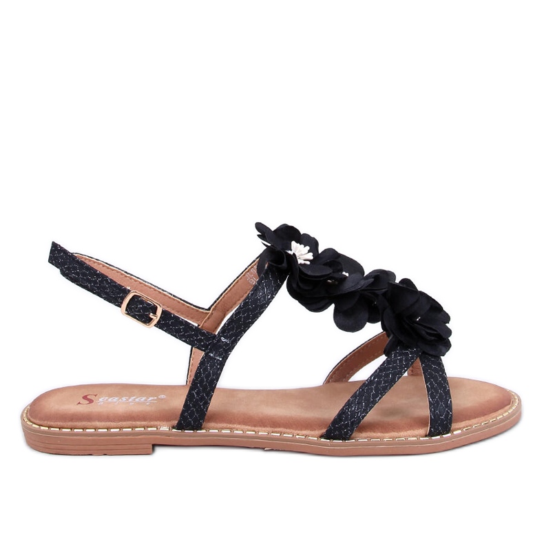 Amaur Black sandals with delicate flowers Amaur Black sandals with delicate flowers