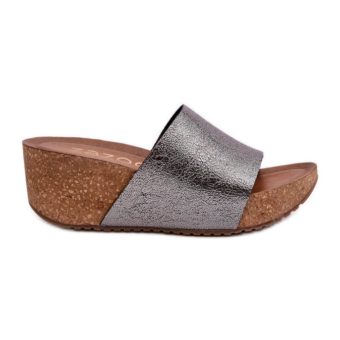 Zazoo 40291 Women's Leather Flip-Flops With a Cork Wedge, Graphite grey