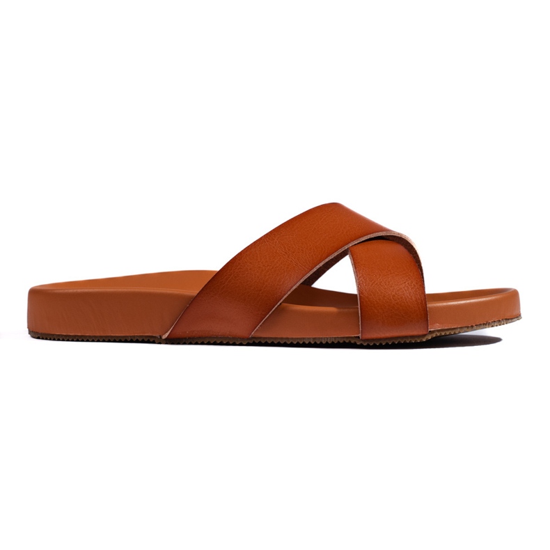 Women's camel flip-flops with wide straps by Sergio Leone brown