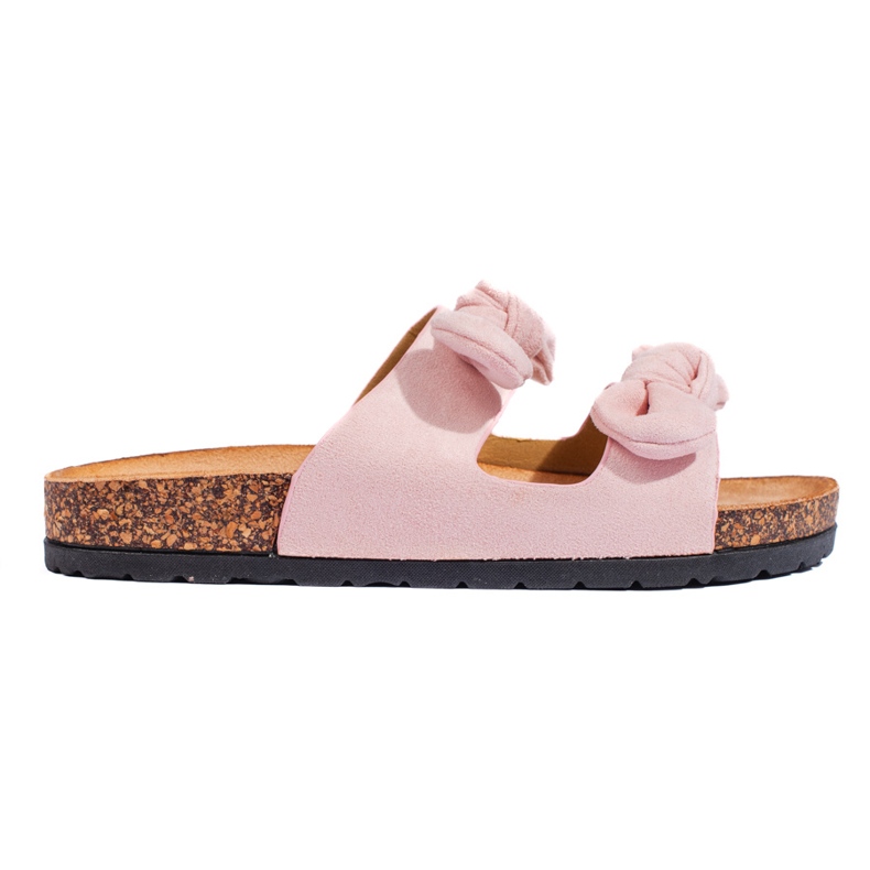 Pink suede women's slippers with cork
