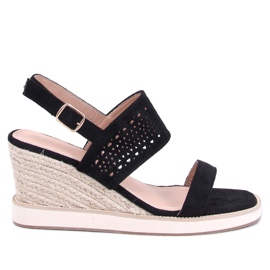 Pascai Black wedge espadrille sandals KeeShoes