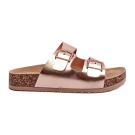 Evento Women's Flip-Flops on a Cork Platform with Buckles, Rose Gold, Klinesta golden