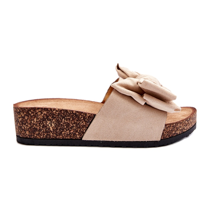 Seastar Beige women's flip-flops on a cork platform with a bow
