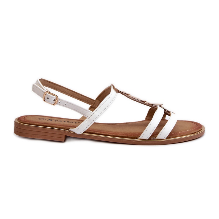 Women's Flat Sandals With Gold Decorations, White Raiva