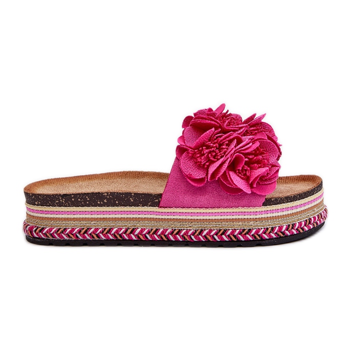 Women's Platform Flip Flops Decorated with Flowers Fuchsia Nodina pink