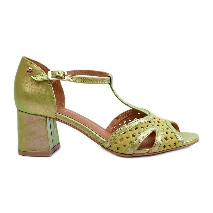 Women's Leather Sandals On High Heel Maciejka 06551-09 Lime green