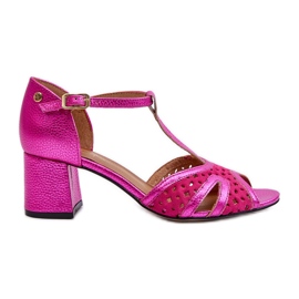 Women's Leather Sandals On High Heel Maciejka 06551-15 Fuchsia pink