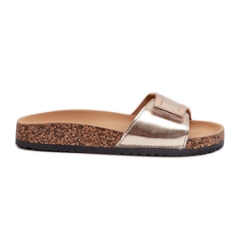 Women's Flip-Flops On a Cork Platform With Gold Elleriome Decoration golden Women's Flip-Flops On a Cork Platform With Gold Elleriome Decoration golden