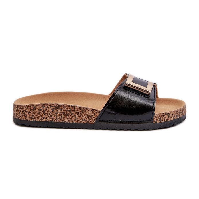 Women's Flip-Flops on a Cork Platform with Decoration, Black Elleriome