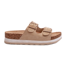 Women's Flip-Flops On A Platform With Buckles, Beige Eco Suede Ursila Women's Flip-Flops On A Platform With Buckles, Beige Eco Suede Ursila