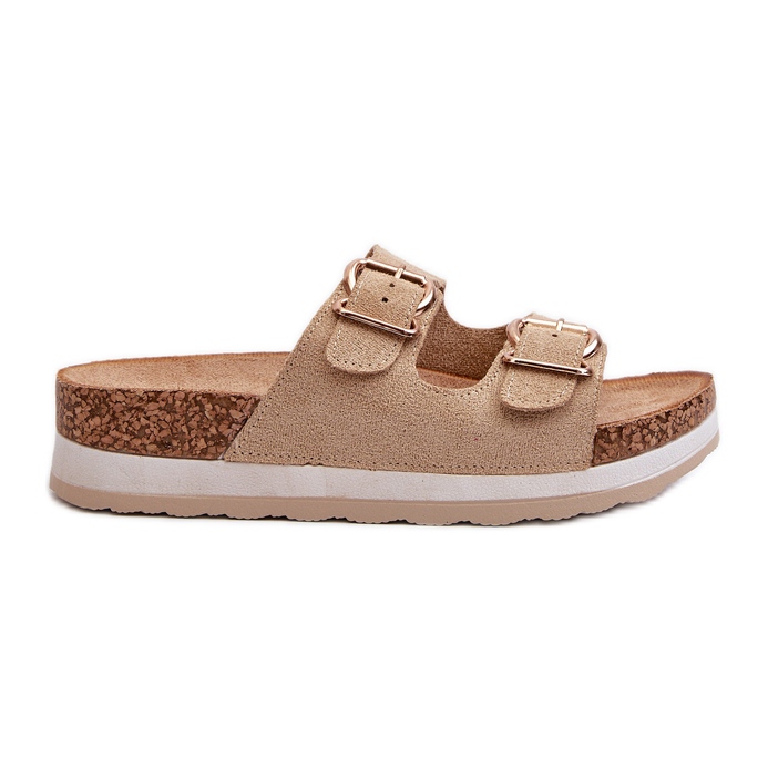 Women's Flip-Flops On A Platform With Buckles, Beige Eco Suede Ursila