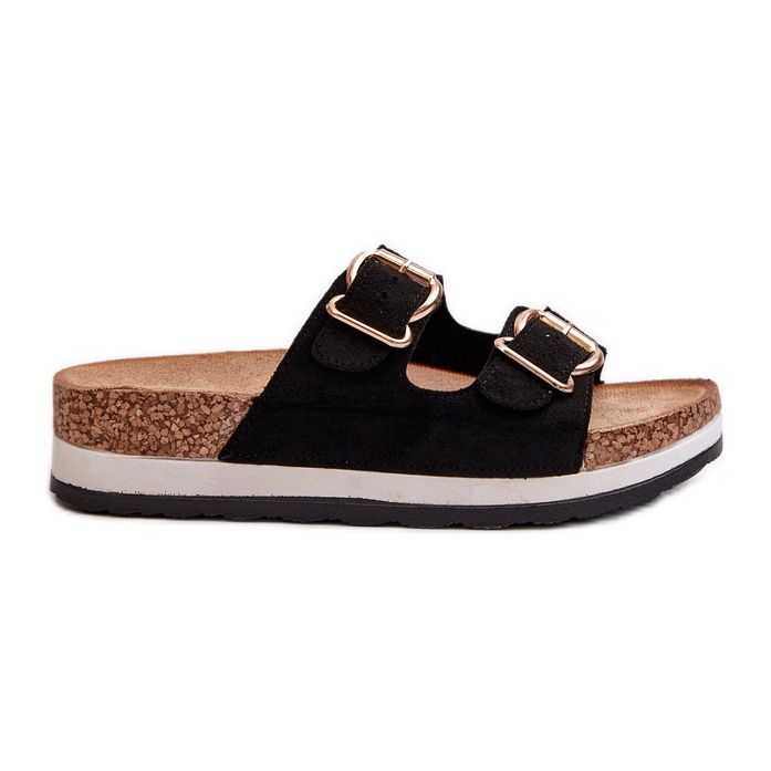 Women's Platform Flip-Flops With Buckles Eco Suede Black Ursila