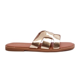 Women's Flat Flip-Flops Made of Eco Leather, Risamay Gold golden