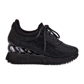 S.Barski Women's Wedge Sneakers Decorated with Zircons D&A MR38-377 Black S.Barski Women's Wedge Sneakers Decorated with Zircons D&A MR38-377 Black