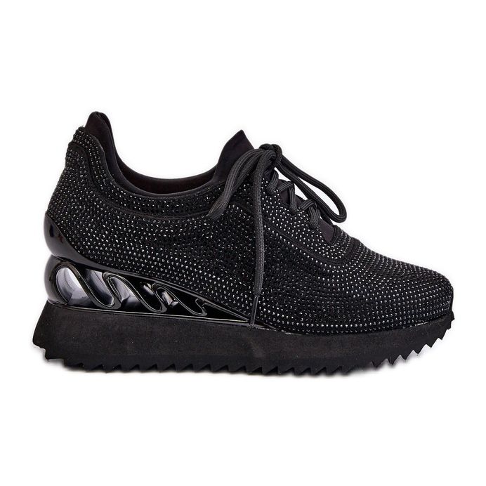 S.Barski Women's Wedge Sneakers Decorated with Zircons D&amp;A MR38-377 Black