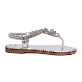Women's flat sandals with a decorative flower, Silver Edoni
