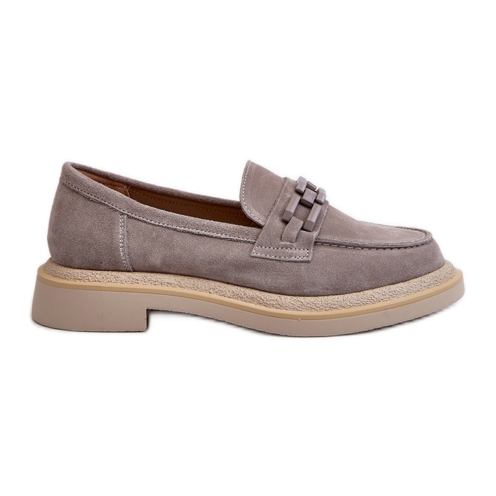 S.Barski Women's Suede Moccasins On a Flat Heel With Decoration D&amp;A TW101 Gray grey