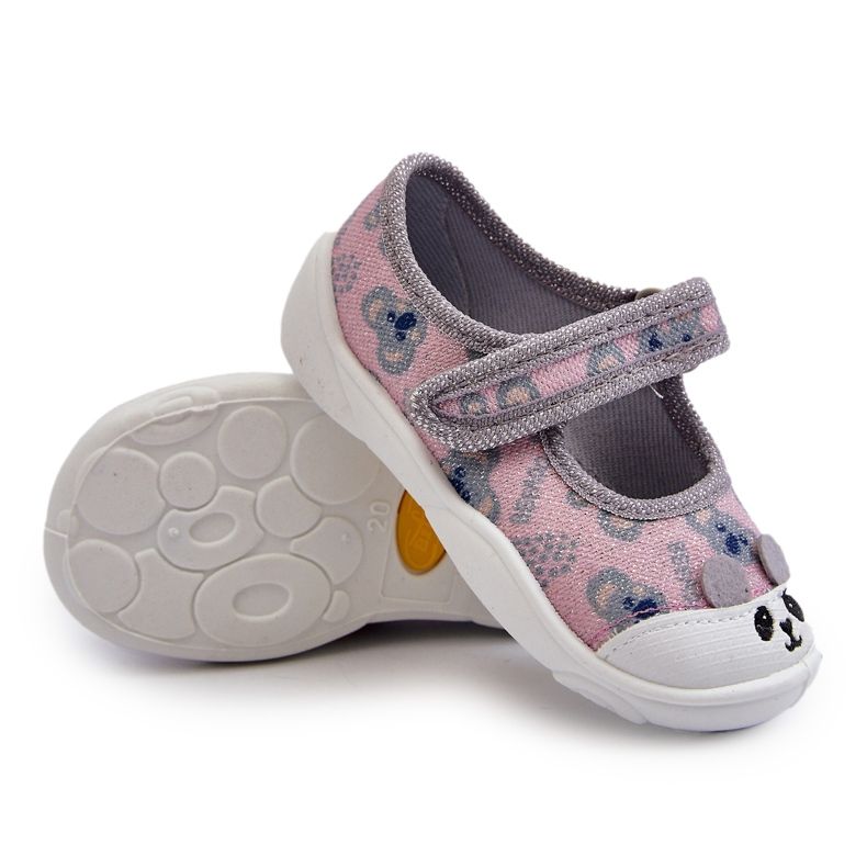 Befado Ballerina Slippers With Teddy Bear 209P038 Gray-Pink grey