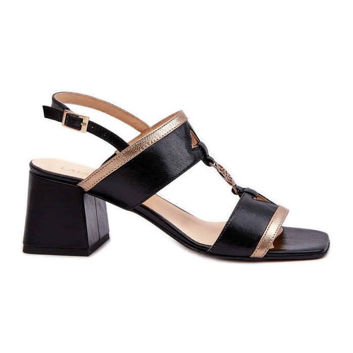 Leather Elegant Sandals on a Block Laura Messi 2768 Black