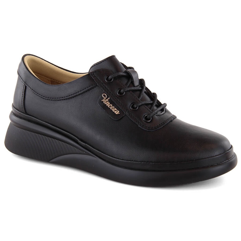 Women's black leather lace-up shoes Vinceza 7922