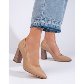 Beige women's pumps by Sergio Leone with a decorative heel Beige women's pumps by Sergio Leone with a decorative heel