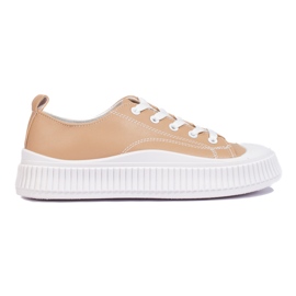 Brown women's sneakers made of ecological leather beige Brown women's sneakers made of ecological leather beige